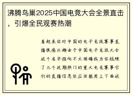 沸腾鸟巢2025中国电竞大会全景直击，引爆全民观赛热潮